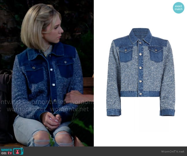 Simkhai Baylin Denim & Knit Jacket worn by Lucy Romalotti (Lily Brooks O’ Briant) on The Young and the Restless