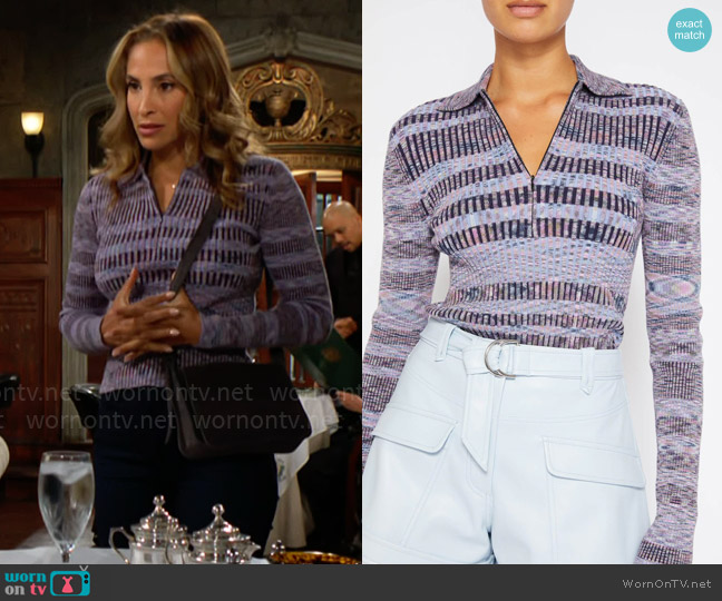 Simkhai Lucky Cotton Compact Rib Space-Dye Polo Top worn by Lily Winters (Christel Khalil) on The Young and the Restless