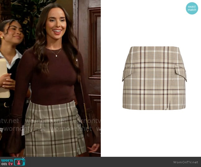 Simkhai Payton Skirt in Sand Plaid worn by Ivy Forrester (Ashleigh Brewer) on The Bold and the Beautiful