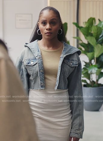 Simone’s denim hooded jacket on All American Homecoming