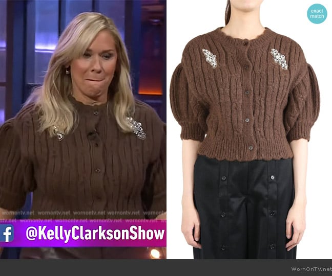 Simone Rocha Embellished wool-blend cardigan worn by Leanne Morgan on The Kelly Clarkson Show