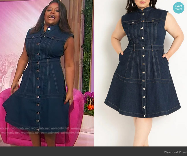 Eloquii Sleeveless Denim Fit & Flare Shirtdress worn by Sherri Shepherd on Sherri