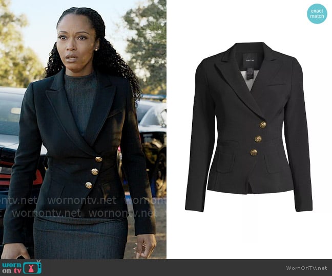 Smythe Asymmetrical Wrap Blazer in Black worn by Andrea Freemann (Yaya DaCosta) on The Lincoln Lawyer