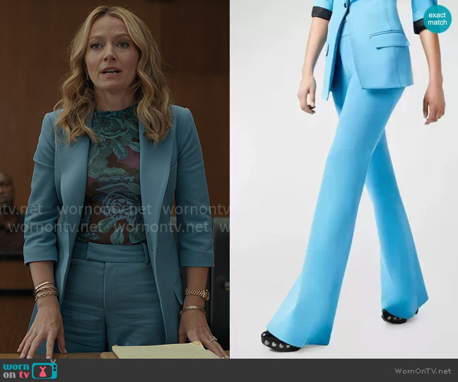 Smythe Mid-Rise Stretch Bootcut Pants in Cornflower Blue worn by Lorna Crane (Becki Newton) on The Lincoln Lawyer