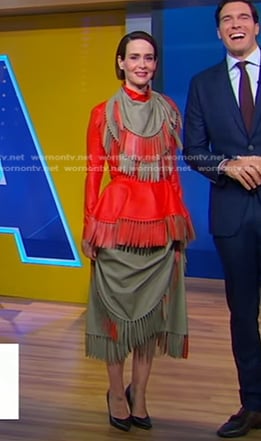 Sarah Paulson's orange fringed leather dress on Good Morning America