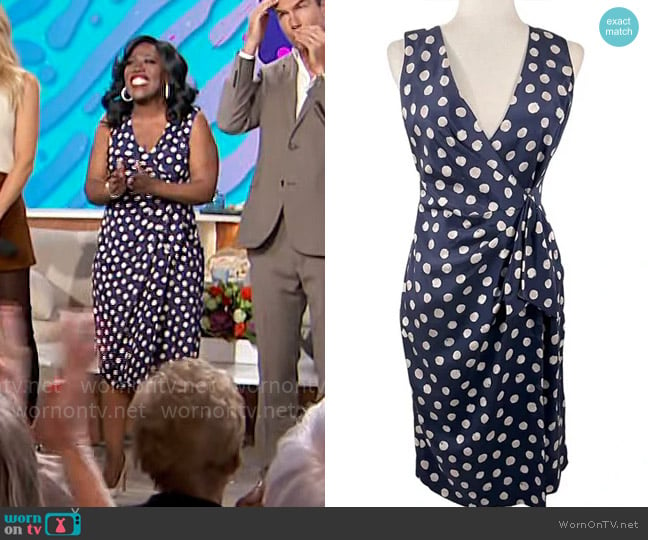 St John Collection Polka Dot Faux Wrap Dress worn by Sheryl Underwood on The Talk