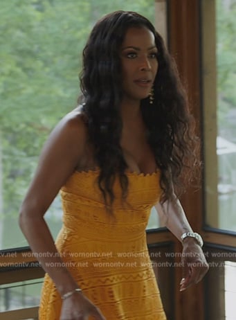 Stacey’s orange lace dress on The Real Housewives of Potomac