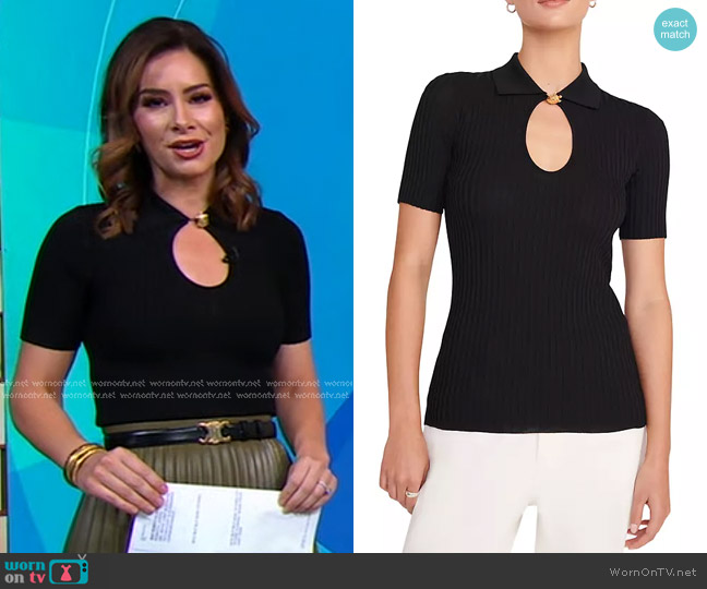 Staud Cataleya Ribbed Cut-Out Top worn by Rebecca Jarvis on Good Morning America