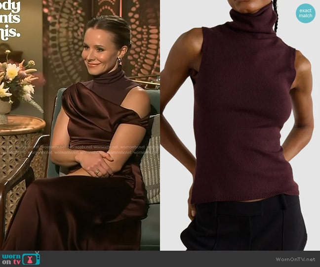 Staud Canal Wool Top in Merlot worn by Kristen Bell on Access Hollywood