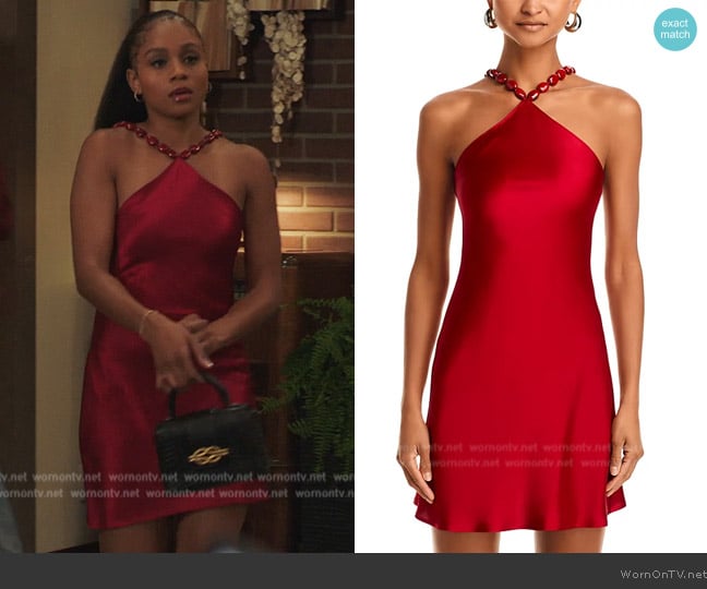 Simone’s red mini dress on All American HC