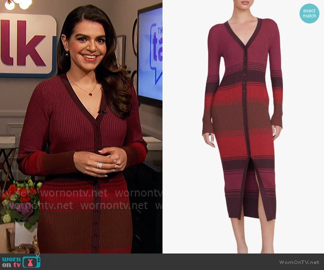 Staud Shoko Dress in Syrah Blend worn by Mayan Lopez on The Talk