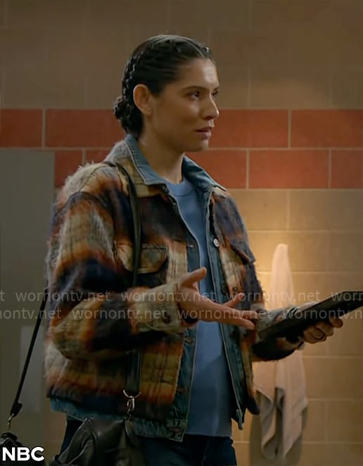 Stella's plaid denim jacket on Chicago Fire