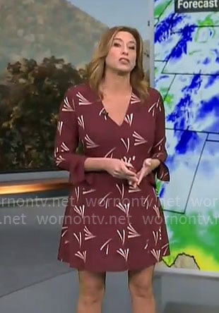 Stephanie Abrams' burgundy printed long sleeve dress on CBS Mornings