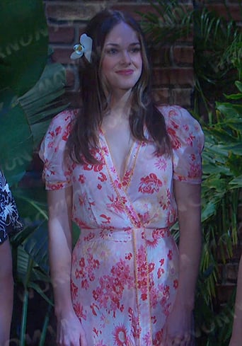 Stephanie’s pink floral wrap dress on Days of our Lives