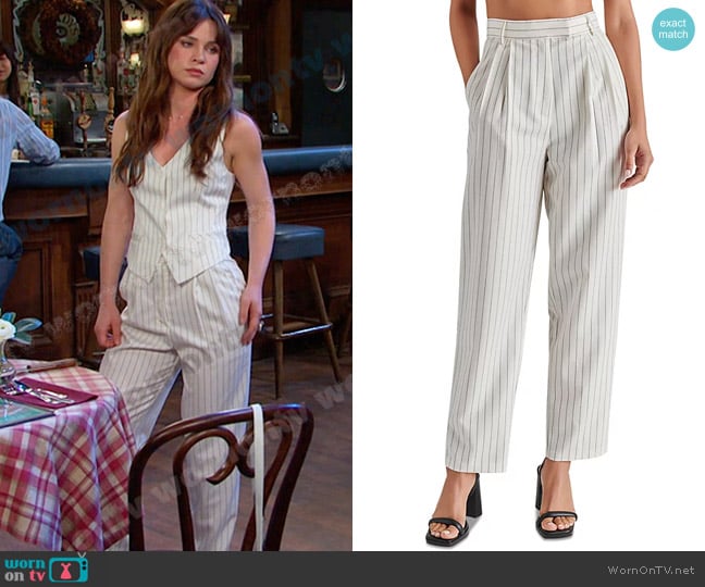 Joy’s white pinstripe pants on Days of our Lives