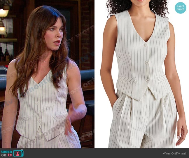 Steve Madden Selene Striped Vest in Cream worn by Joy Wesley (AlexAnn Hopkins) on Days of our Lives