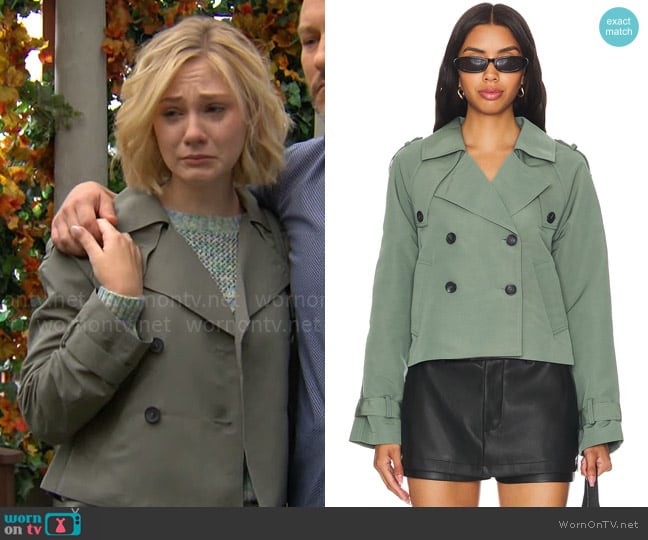 Steve Madden Sirus Jacket in Basil worn by Lucy Romalotti (Lily Brooks O’ Briant) on The Young and the Restless