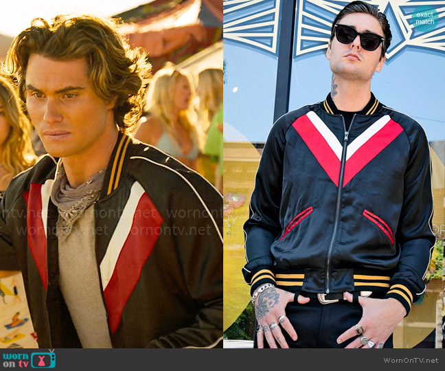 Straight To Hell Hero Satin Bomber Jacket worn by John B (Chase Stokes) on Outer Banks