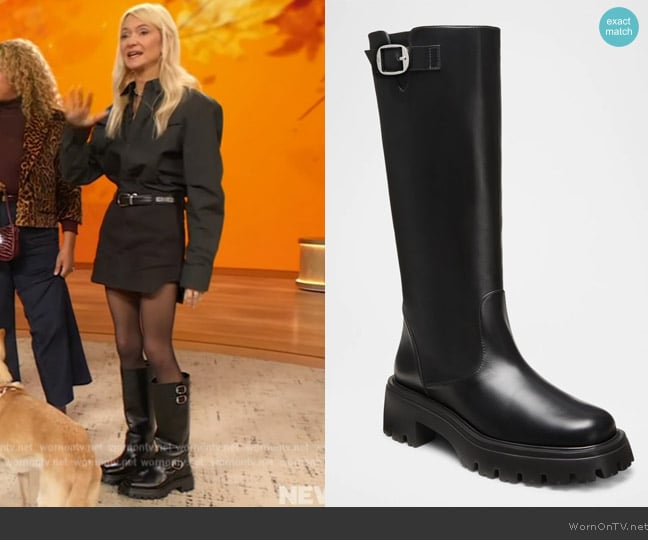 Stuart Weitzman Emerson Moto Boot in Black worn by Zanna Roberts Rassi on The Drew Barrymore Show