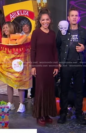 Sunny Hostin's burgundy long sweater dress on Good Morning America