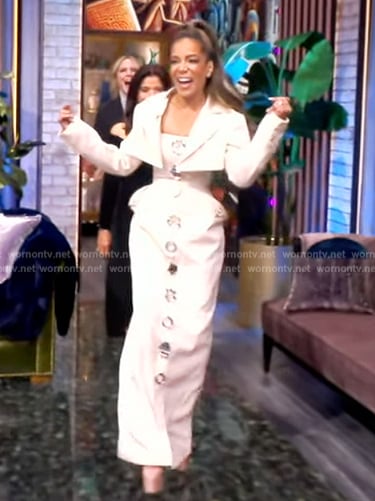 Sunny's white embellished button dress and blazer on The View