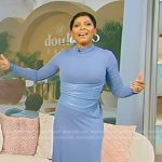 Tamron’s blue turtleneck mixed media dress on Tamron Hall Show