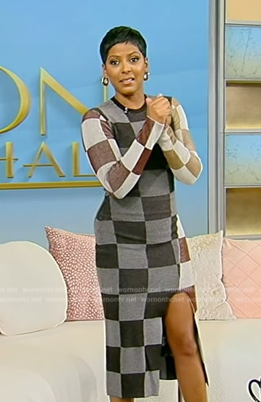 Tamron's checkerboard sheer dress on Tamron Hall Show