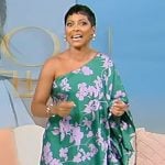 Tamron’s green floral one shoulder dress on Tamron Hall Show