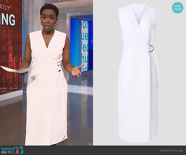 Ted Baker Molenaa Sleeveless Tailored Midi Wrap Dress in Ivory worn by Zinhle Essamuah on NBC News Daily