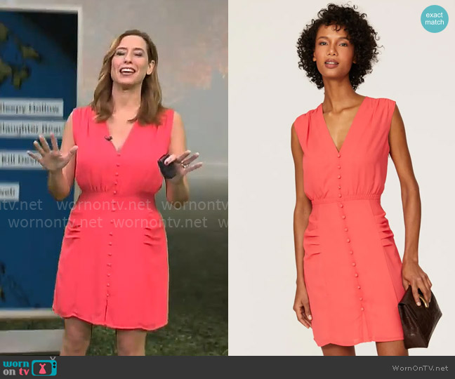 Thakoon Collective Teaberry V-Neck Dress worn by Stephanie Abrams on CBS Mornings