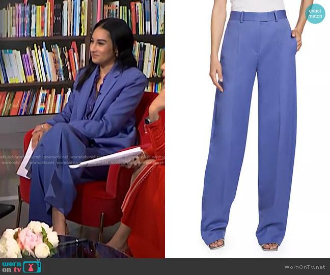 The Attico Front Pleated Wool Trousers in Violet worn by Morgan Radford on NBC News Daily