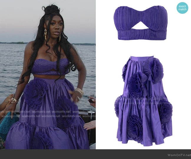 Wendy’s purple floral applique ruffle skirt on RHOP