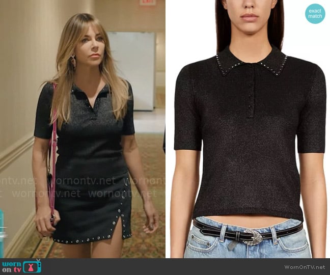 The Kooples Stud Detail Polo Shirt worn by Morgan Gillory (Kaitlin Olson) on High Potential