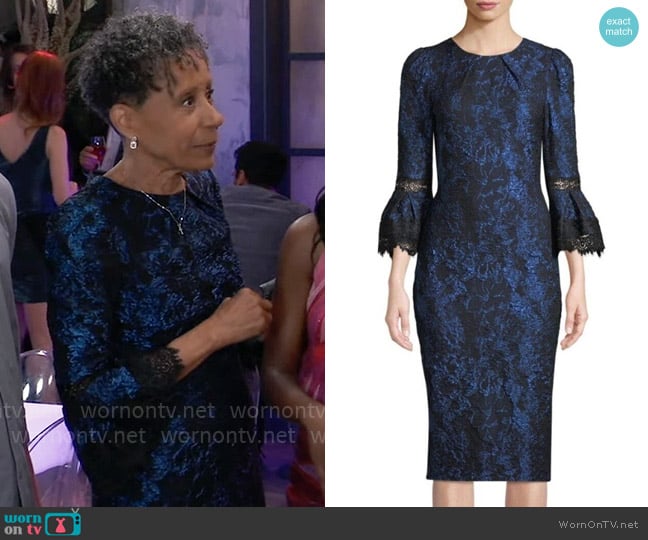 Theia Tulip Sleeve Brocade Dress worn by Stella Henry (Vernee Watson) on General Hospital