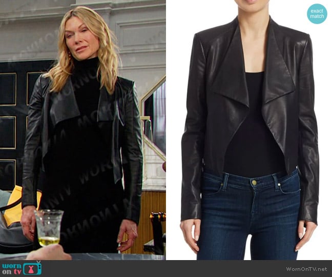 Theory Paperweight Leather Jacket worn by Kristen DiMera (Stacy Haiduk) on Days of our Lives