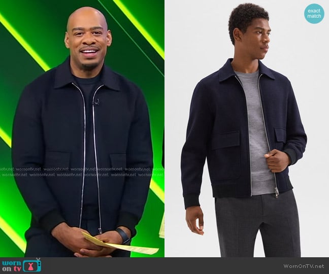 Theory Sean Jacket in Double-Face Wool-Cashmere Baltic worn by DeMarco Morgan on Good Morning America