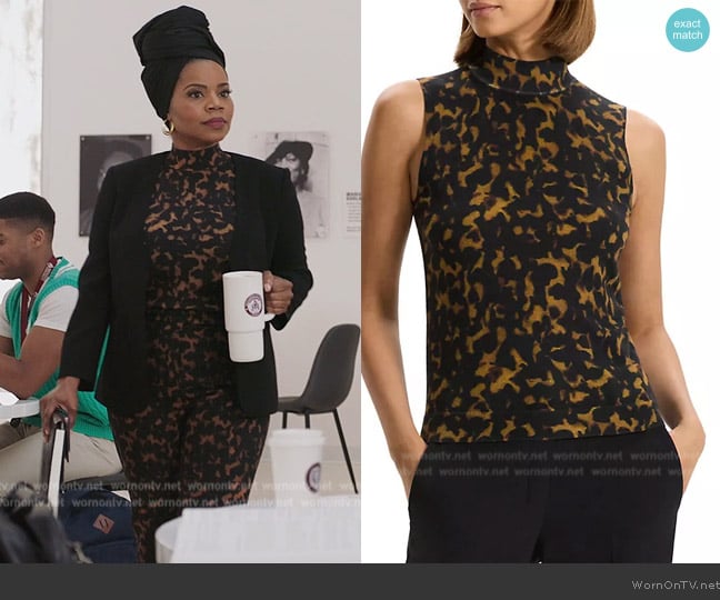 Theory Tortoiseshell Merino Wool Mock Turtleneck Top worn by Amara Patterson (Kelly Jenrette) on All American Homecoming