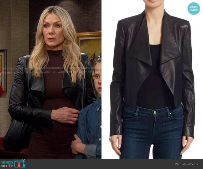 Theory Paperweight Leather Jacket worn by Kristen DiMera (Stacy Haiduk) on Days of our Lives