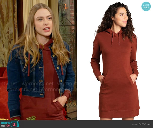 Toad & Co Follow Through Hooded Dress in Manzanita worn by Claire Grace (Hayley Erin) on The Young and the Restless