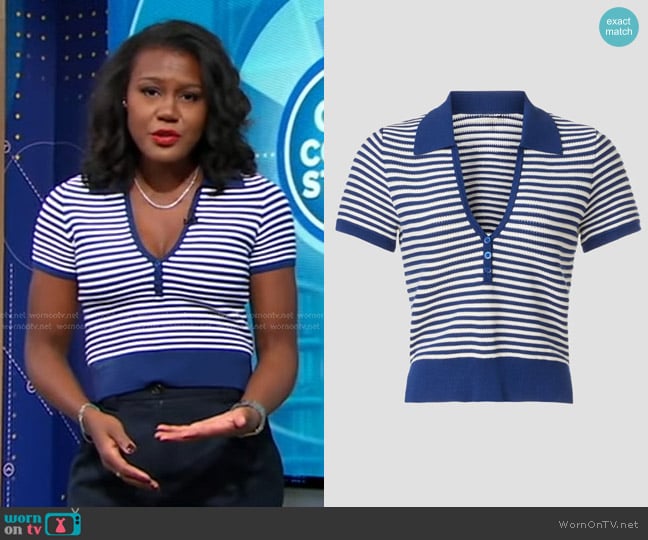 Toccin x RTR Henley Top in blue worn by Janai Norman on Good Morning America