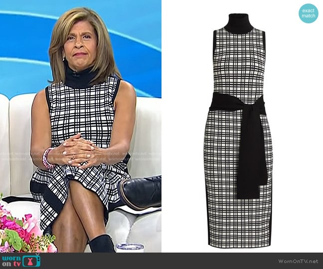 Toccin Peggy Windowpane Knit Sleeveless Midi-Dress in Ivory Jet Plaid worn by Hoda Kotb on Today