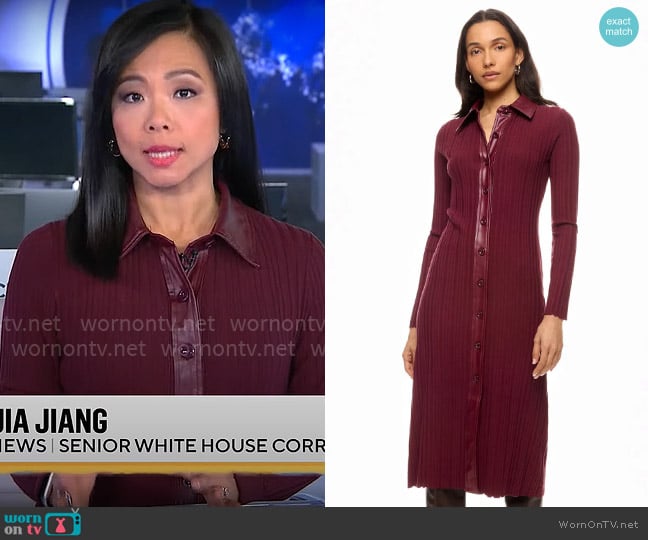 Toccin x RTR Variegated Rib Knit Leather Combo Dress worn by Weijia Jiang on CBS Mornings