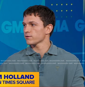 Tom Holland's green long sleeve polo shirt on Good Morning America