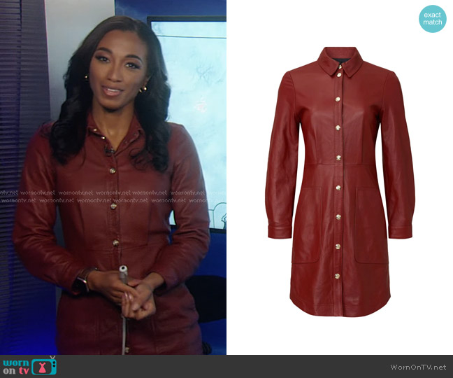 Tommy Hilfiger Leather Shirtdress in Red worn by Brittany Bell on Good Morning America