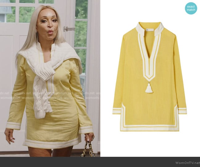 Tory Burch Long-sleeve tunic minidress worn by Karen Huger on The Real Housewives of Potomac