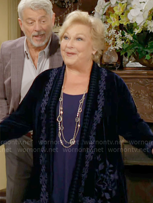 Traci’s embroidered velvet jacket on The Young and the Restless