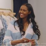 Ubah’s white and blue striped cardigan and skirt on The Real Housewives of New York City