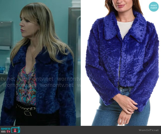 Morgan’s blue fur jacket on High Potential