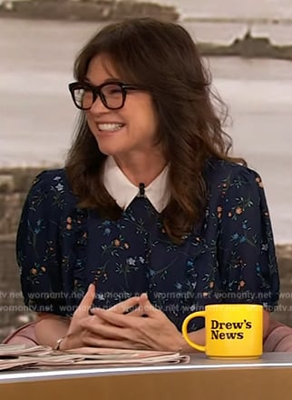 Valerie's navy floral print top on The Drew Barrymore Show