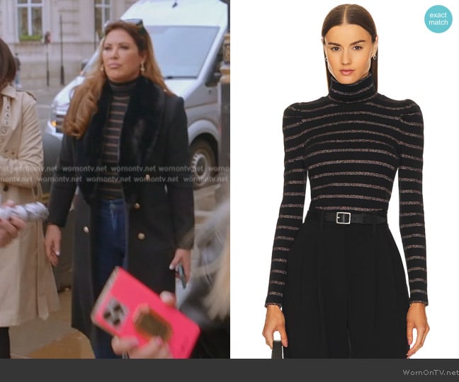 Veronica Beard Cedar striped jumper worn by Emily Simpson on The Real Housewives of Orange County